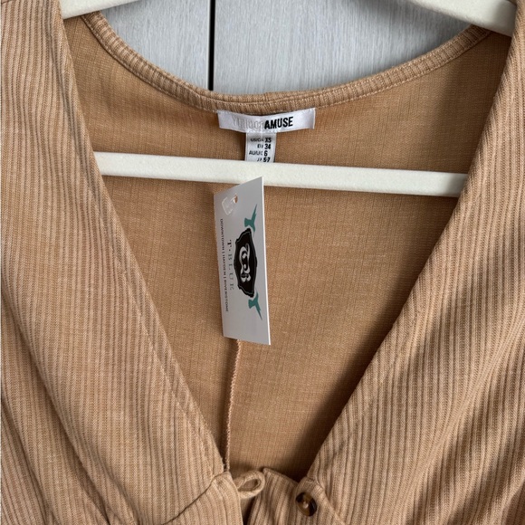 Amuse Society Tan Button-Front Long Sleeve Dress - Picture 3 of 4